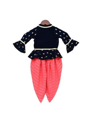 Dark Blue Velvet Peplum Top with Coral Dhoti 3