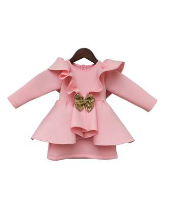 Baby Pink Lycra Dress For Girls 1