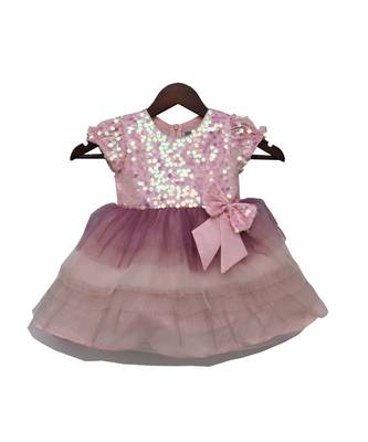 Baby Pink Sequence Yoke with Pleating Net Frilli Frock 1