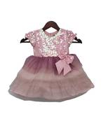 Baby Pink Sequence Yoke with Pleating Net Frilli Frock