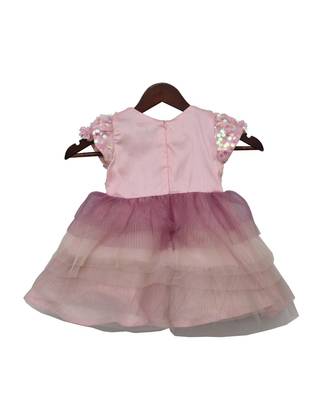 Baby Pink Sequence Yoke with Pleating Net Frilli Frock 2