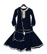 Dark Blue Silk Sharara Set For Girls