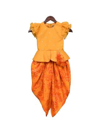 Yellow Chanderi Boti Peplum Top with Dhoti 1