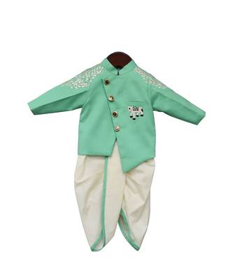Sea Green Achkan With Dhoti For Boys 1