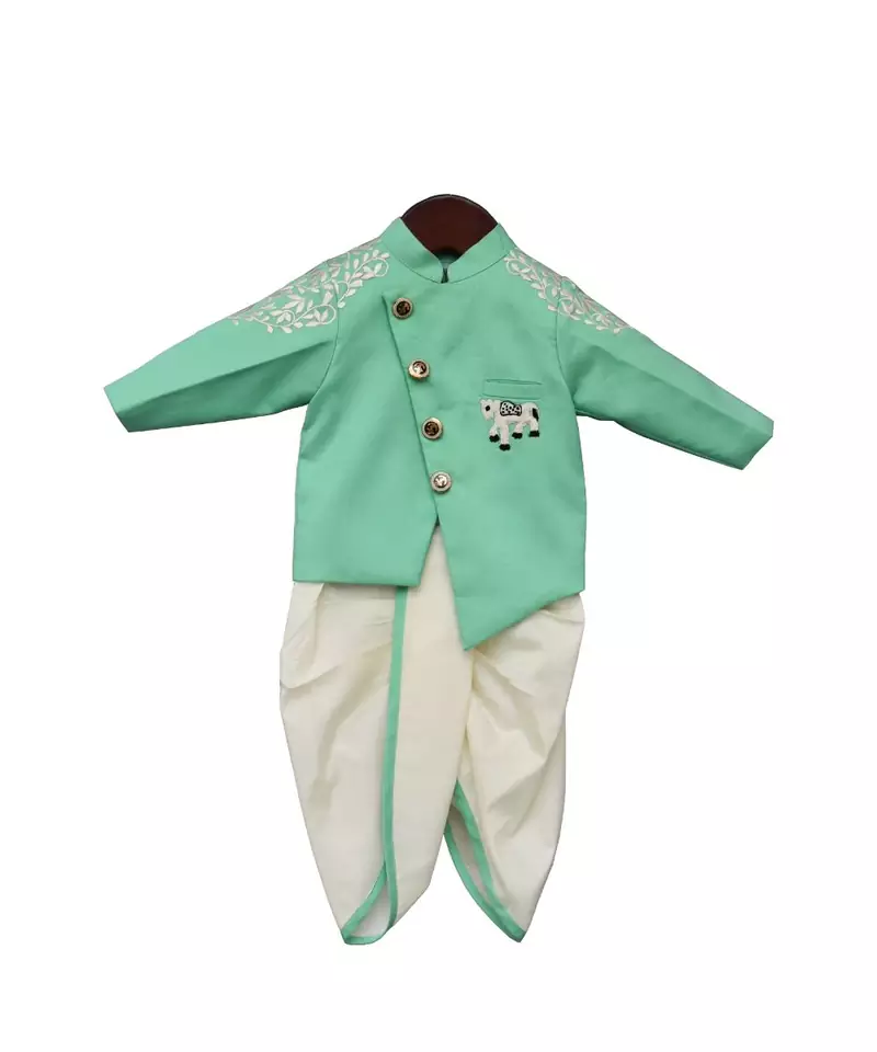 Sea Green Ajkan with Dhoti