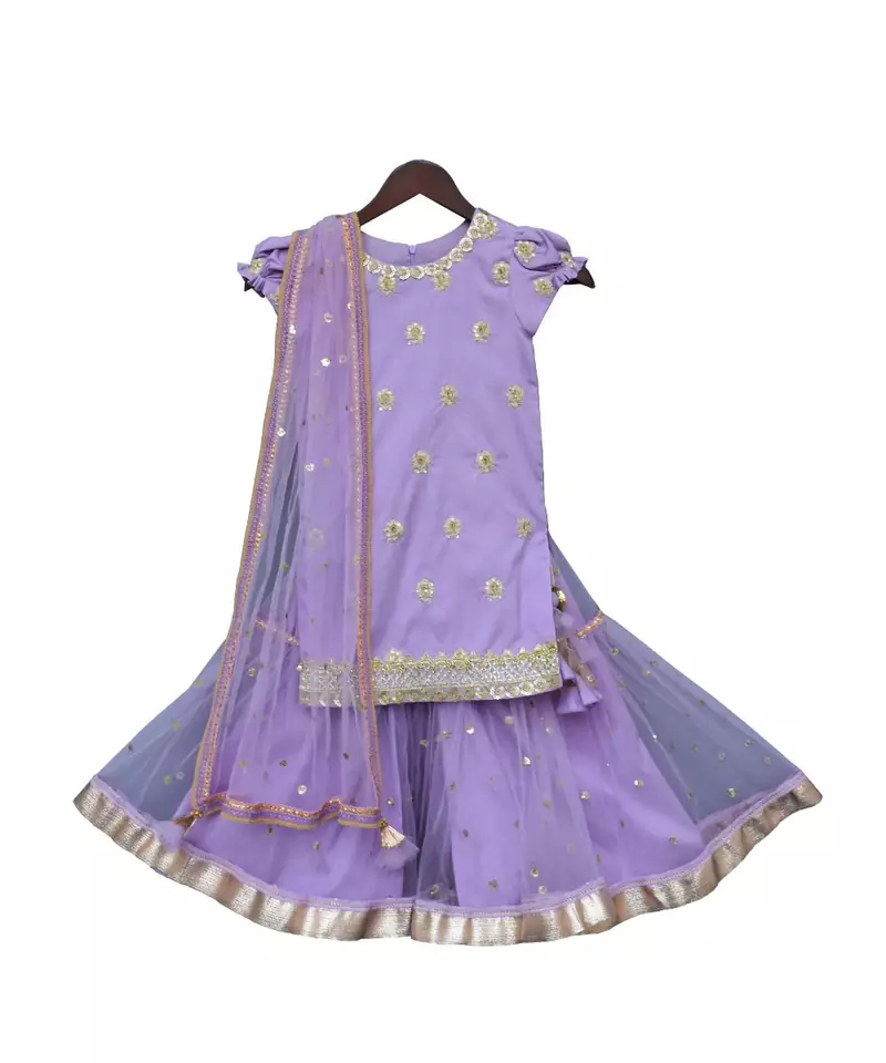 Purple Embroidery Kurti with Purple Sharara