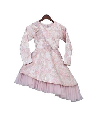 Peachy Pink Brocade Frock 1