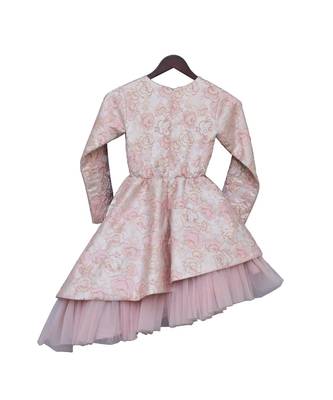 Peachy Pink Brocade Frock 2