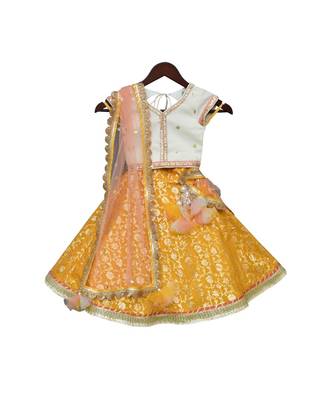 Off White And Yellow Sequins Lehenga Set For Girls 2