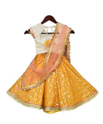 Off White And Yellow Sequins Lehenga Set For Girls 3