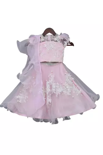 Pastel Pink Embroidery Choli with Lehenga