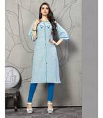 Light sky blue handwork slub cotton straight cut Kurti