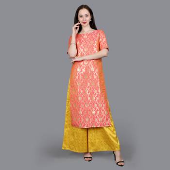 Pink Brocade High Slit Kurta  1