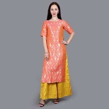 Pink Brocade High Slit Kurta  2