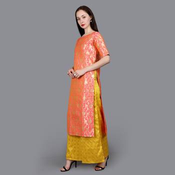 Pink Brocade High Slit Kurta  3