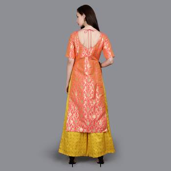 Pink Brocade High Slit Kurta  4