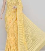 Yellow Allover Jaal Heavy Palla Hand Embroidered Lucknowi Chikankari Saree