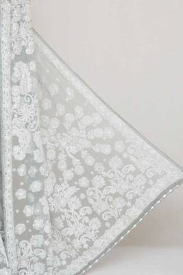 Grey Color Hand Embroidered Lucknowi Designer Chikankari Saree 2
