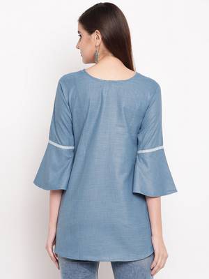 Blue Embroidery With Print  A-line Short kurti 2