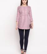 Magenta Embroidery With Print  A-line Short kurti