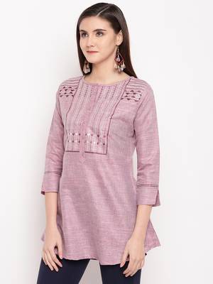 Magenta Embroidery With Print  A-line Short kurti 3