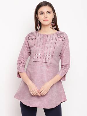 Magenta Embroidery With Print  A-line Short kurti 4