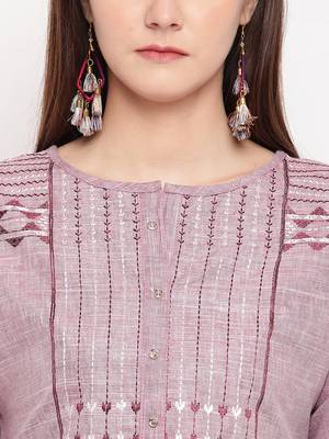 Magenta Embroidery With Print  A-line Short kurti 5