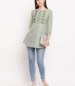 Green Embroidery With Print  A-line Short kurti