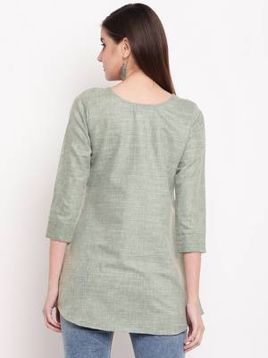 Green Embroidery With Print  A-line Short kurti 2