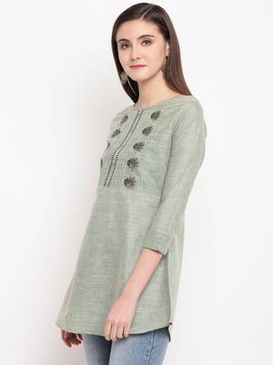 Green Embroidery With Print  A-line Short kurti 3