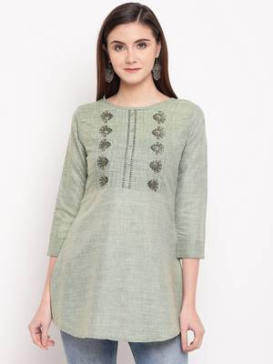 Green Embroidery With Print  A-line Short kurti 4