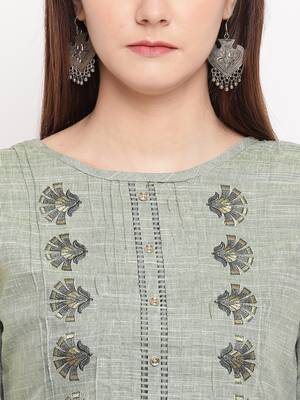 Green Embroidery With Print  A-line Short kurti 5