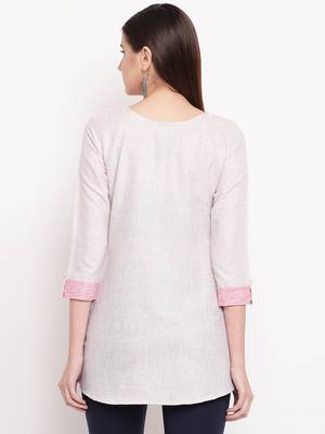 Off White Embroidery With Print  A-line Short kurti 2