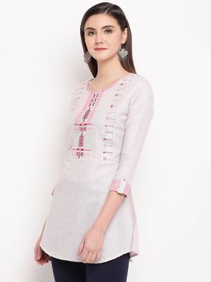 Off White Embroidery With Print  A-line Short kurti 3