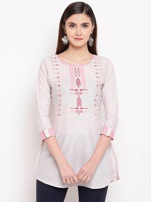 Off White Embroidery With Print  A-line Short kurti 4