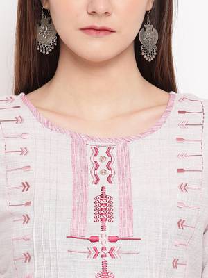 Off White Embroidery With Print  A-line Short kurti 5