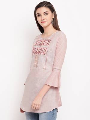 Peach Embroidery With Print  A-line Short kurti 3