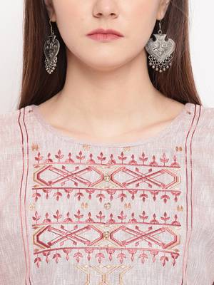 Peach Embroidery With Print  A-line Short kurti 5