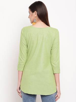 Green Embroidery With Print  A-line Short kurti 2