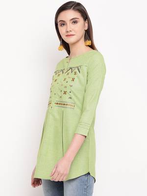 Green Embroidery With Print  A-line Short kurti 3