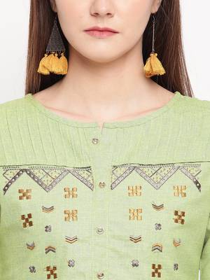 Green Embroidery With Print  A-line Short kurti 5