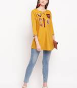 Mustard Embroidery With Print  A-line Short kurti