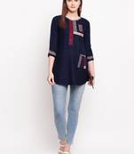 Navy Blue Embroidery With Print  A-line Short kurti