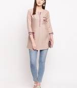 Beige Embroidery With Print  A-line Short kurti