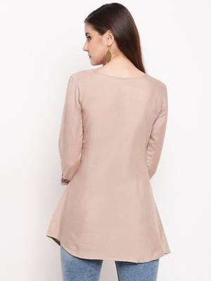 Beige Embroidery With Print  A-line Short kurti 2