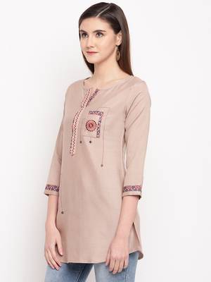 Beige Embroidery With Print  A-line Short kurti 3