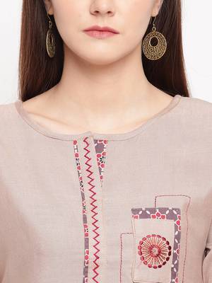 Beige Embroidery With Print  A-line Short kurti 5