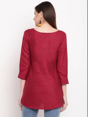 Maroon Embroidery With Print  A-line Short kurti 2