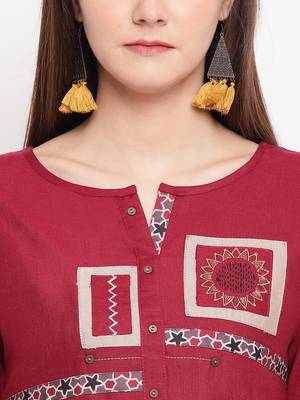 Maroon Embroidery With Print  A-line Short kurti 5