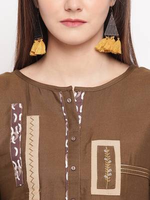Olive Green Embroidery With Print  A-line Short kurti 5